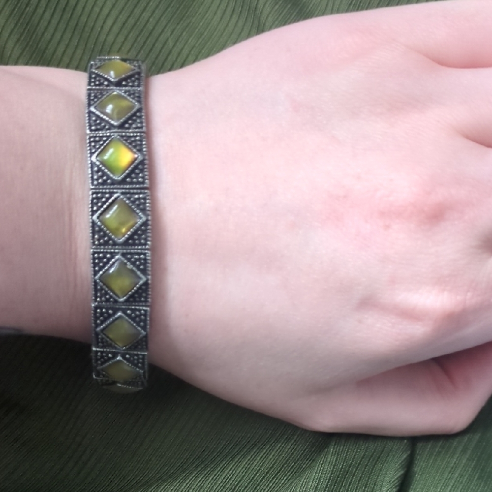 Silver Bracelet with Green Accents